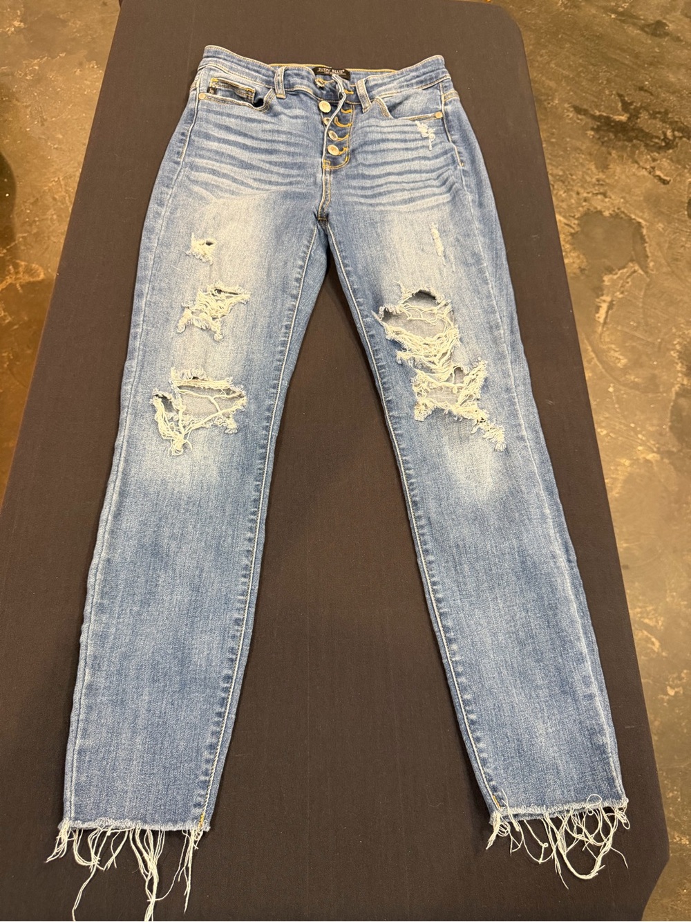 Judy Blue Jeans 5/27 Skinny Fit Distressed Button Fly Raw Hem High Rise